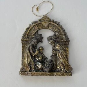 Nativity Scene Hanging Ornament Gold & Silver Finish Depicting Holy Family & Mag